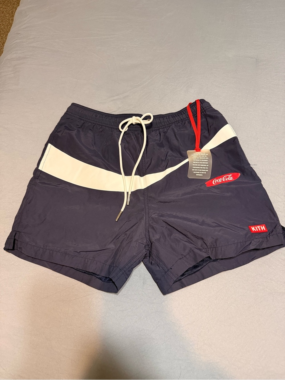 KITH x Coca-Cola Navy Swim Trunks with White Stripe Size Small